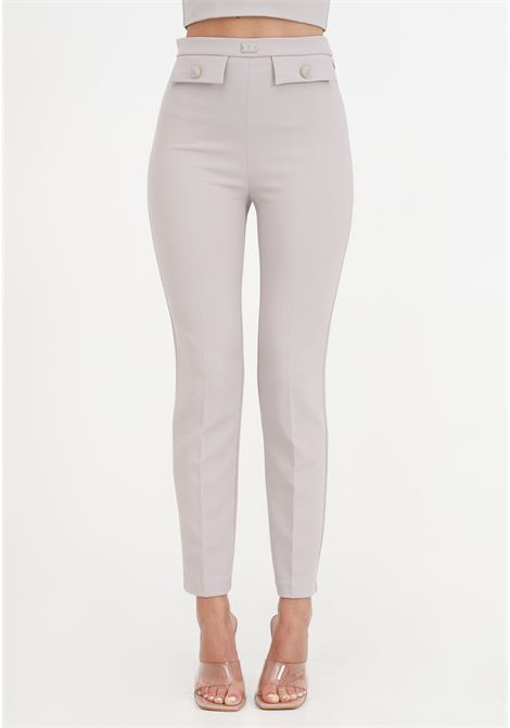 Pearl gray women's trousers with logo buttons ELISABETTA FRANCHI | PA02841E2155